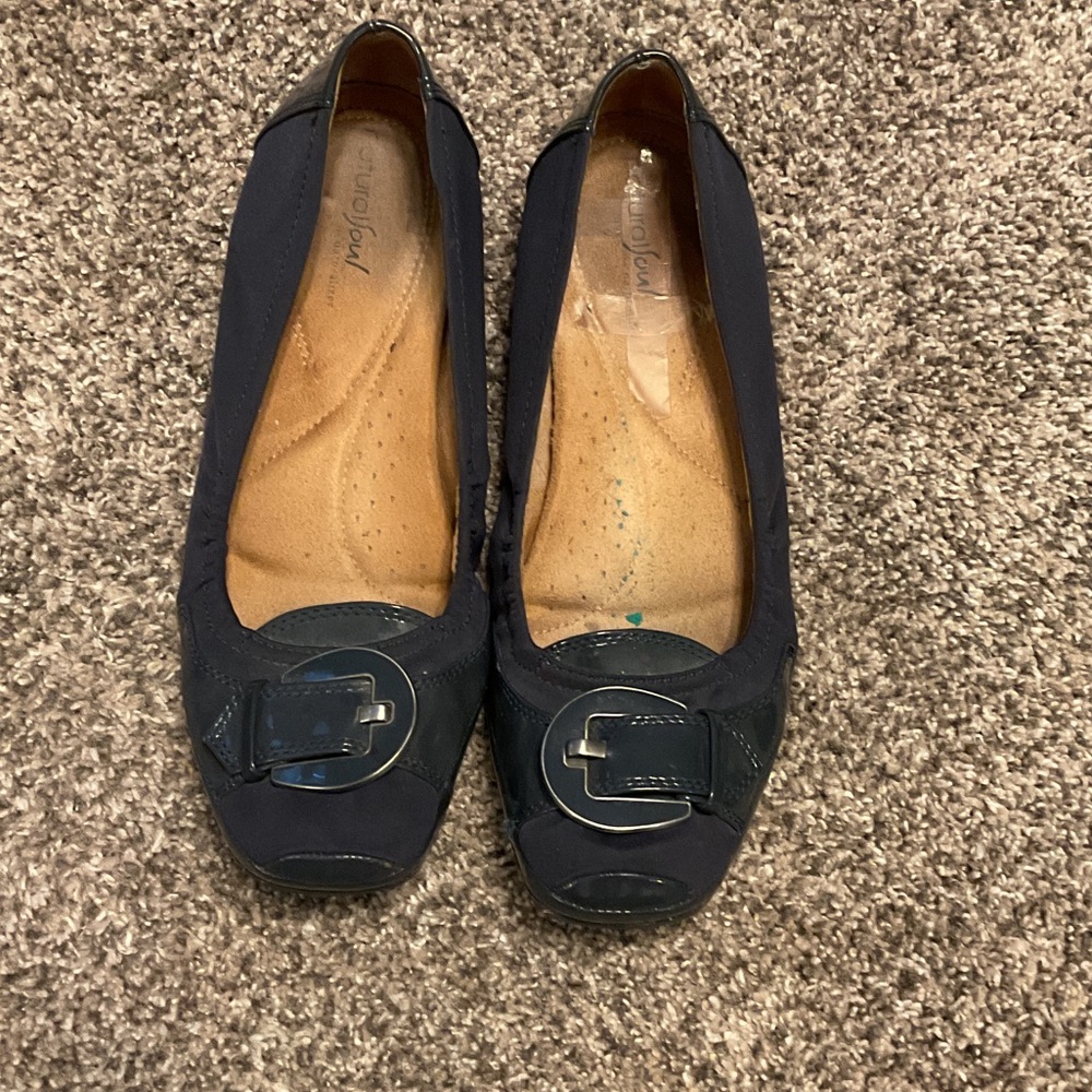 Natural Soul Navy Flats with Buckle Accent